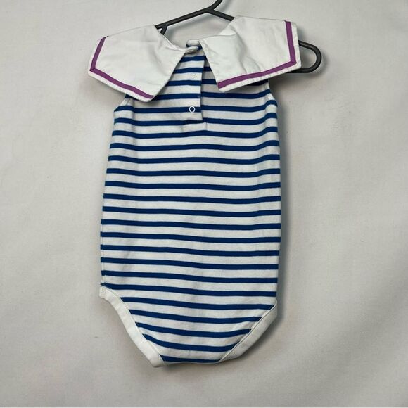 Gymboree blue and white striped knit sailor bubble romper EUC size 12-18 m - Picture 6 of 9